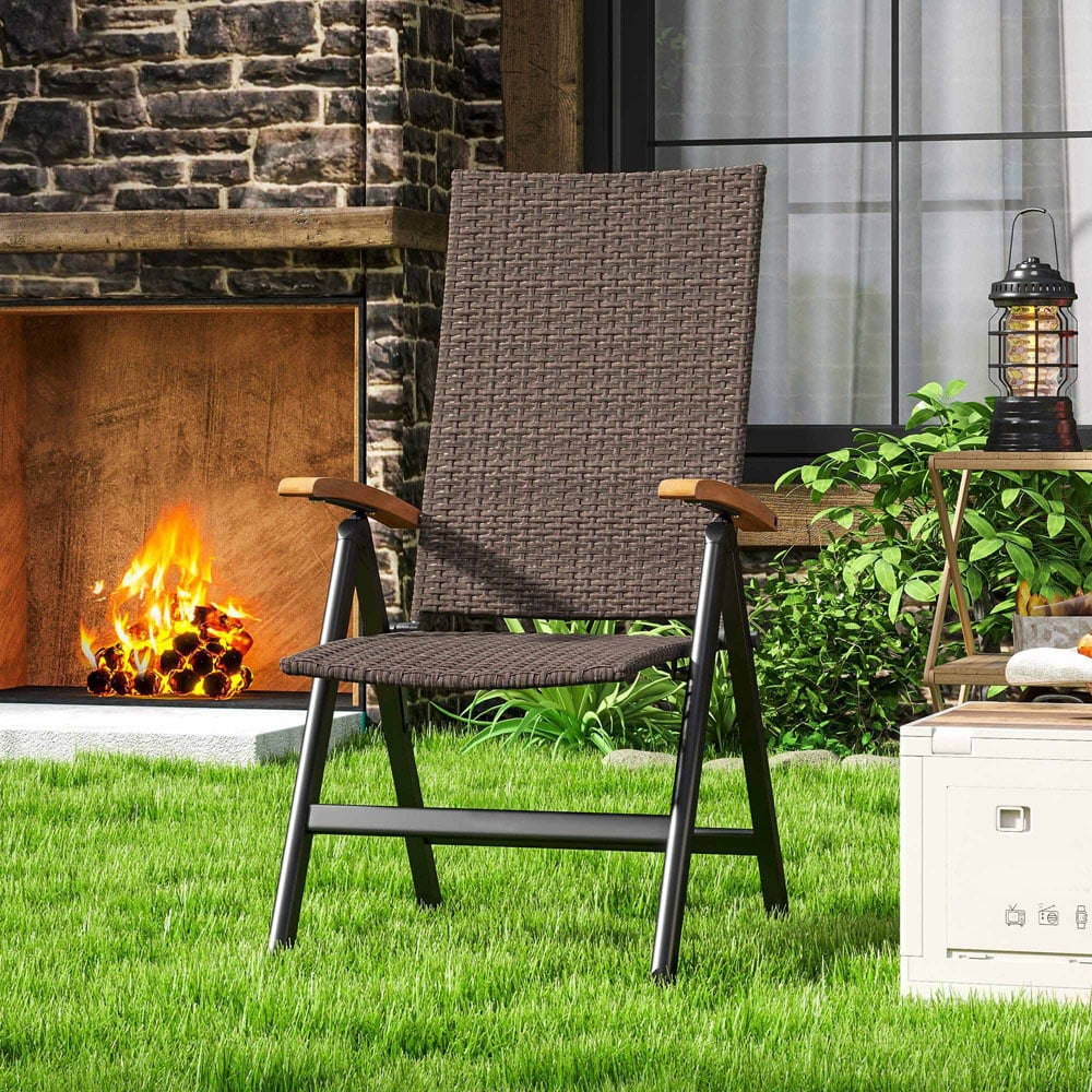 Outsunny Brown Rattan Folding Garden Chair Image 4