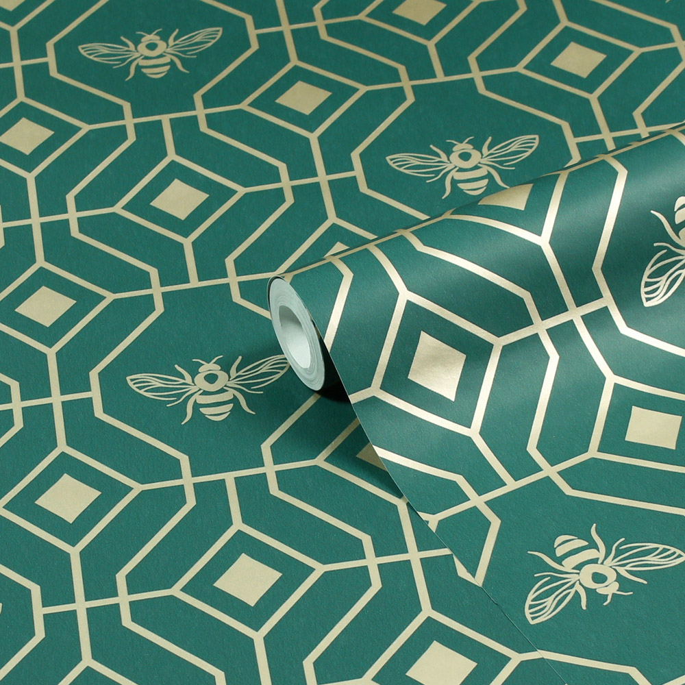 furn. Bee Geometric Emerald Matte Wallpaper Image 2