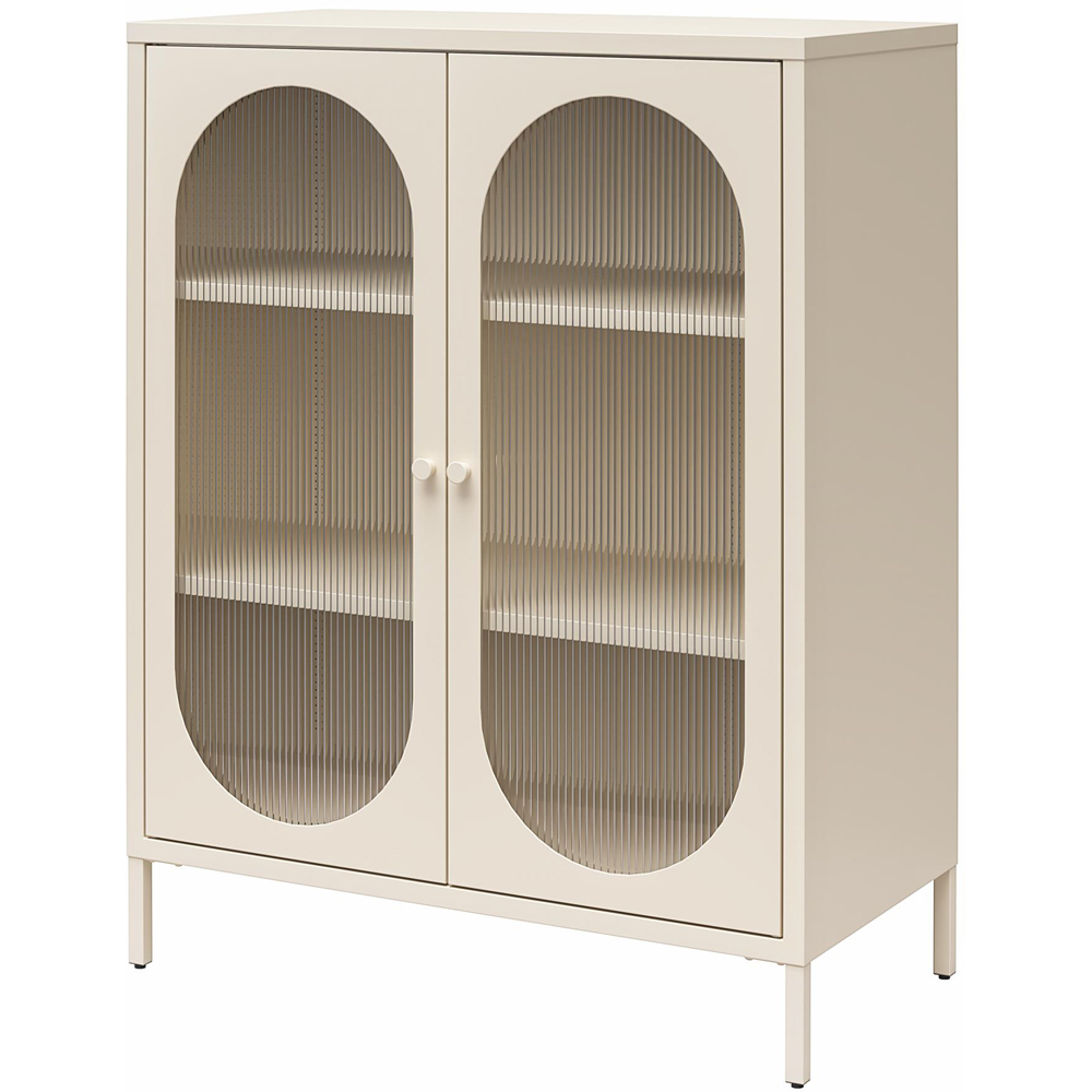 Dorel Luna 2 Door Sky Beige Fluted Glass Accent Cabinet Image 5