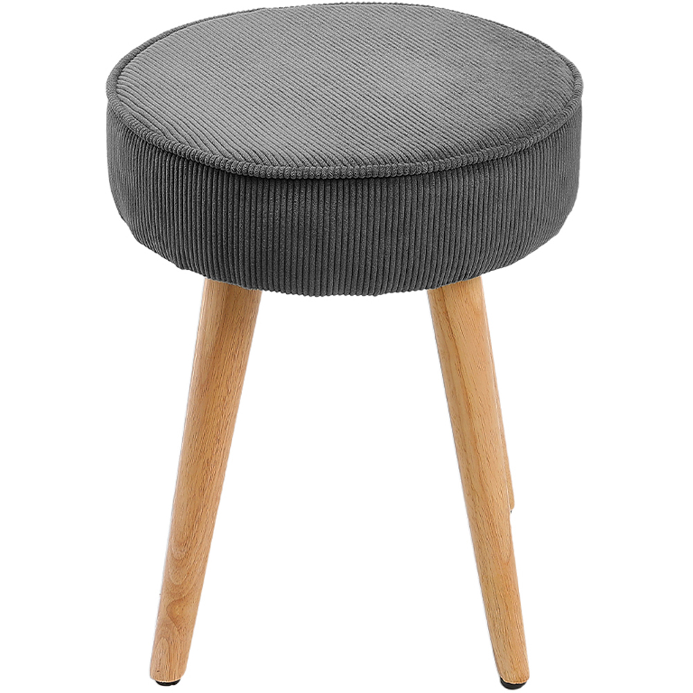 Living and Home Corduroy Round Footstool with Wooden Legs Image 2
