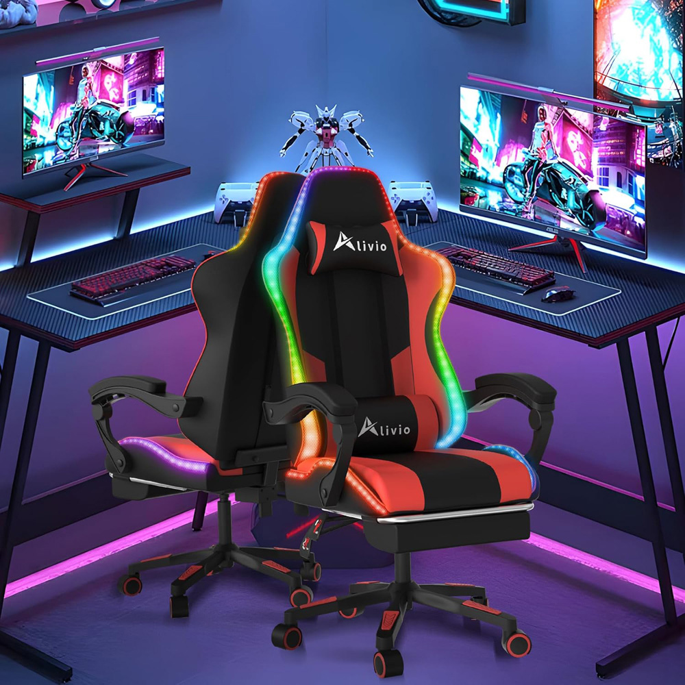 Alivio Red PU Leather Wireless App Control LED Gaming Chair with Massage Lumbar Cushion Image 3