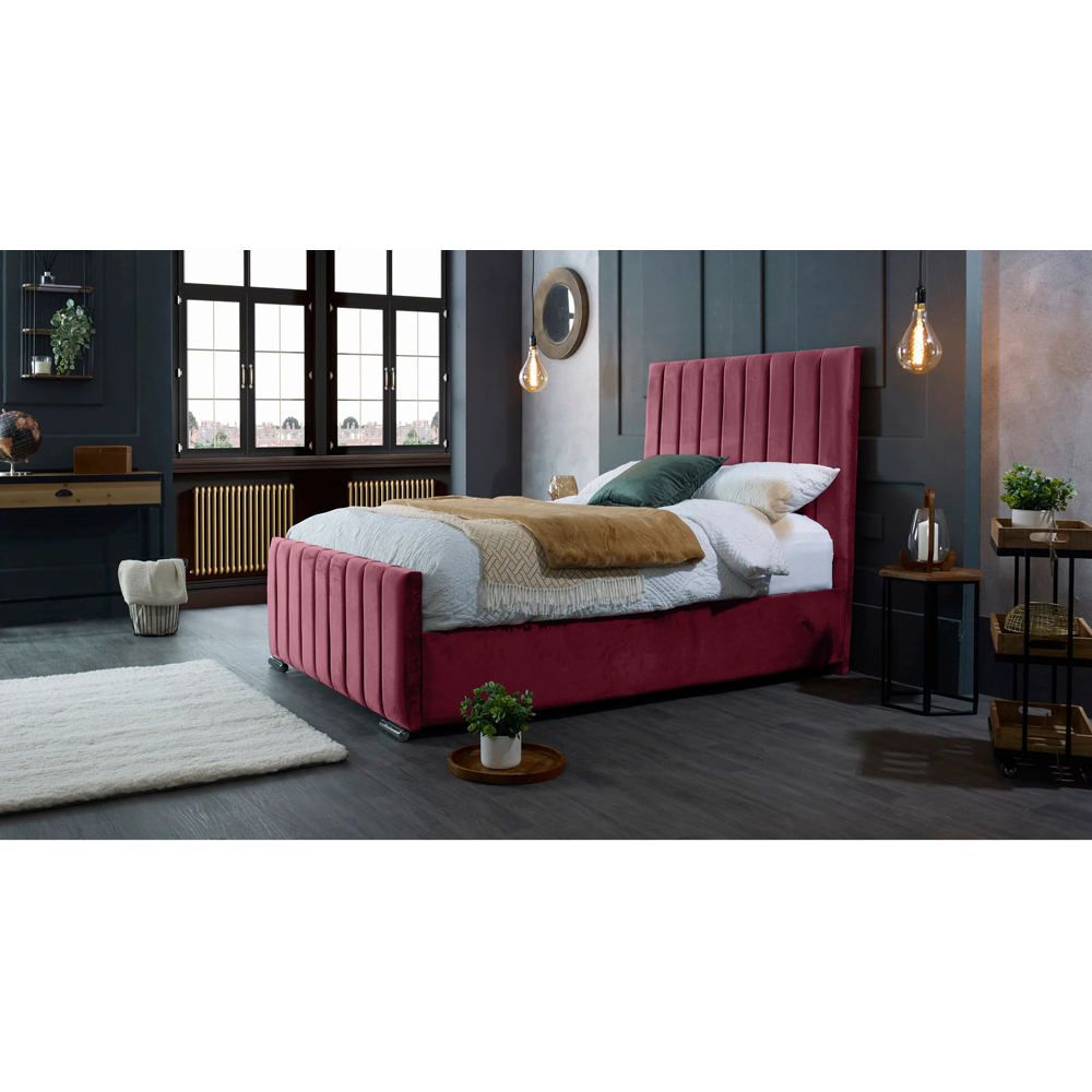 Eleganza Home Redding King Size Maroon Plush Velvet Bed Frame with Headboard Image 4
