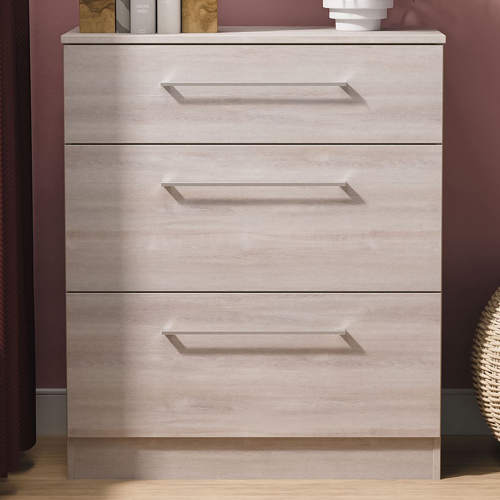 Crowndale Worcester 3 Drawer Grey Oak Deep Chest of Drawers Ready Assembled Image 1