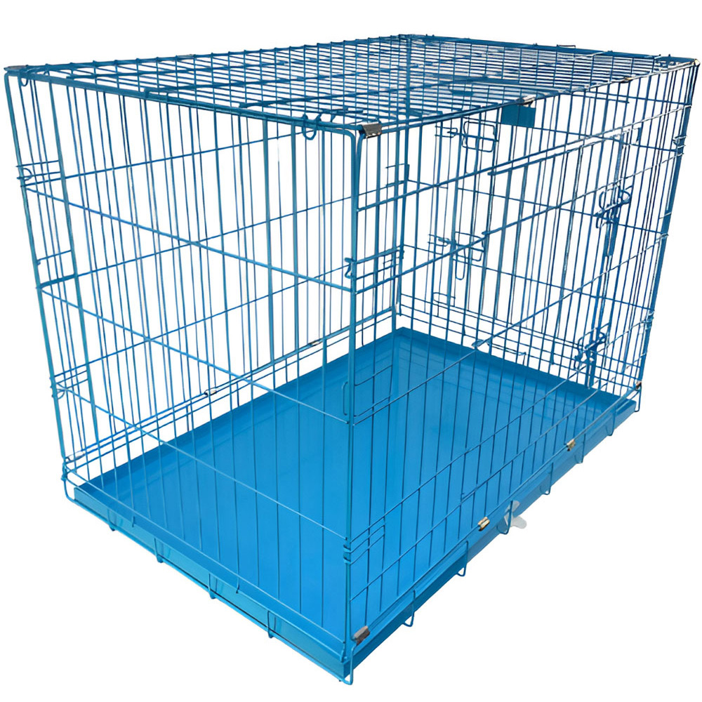 HugglePets Medium Blue Dog Cage with Metal Tray 76cm Image 1