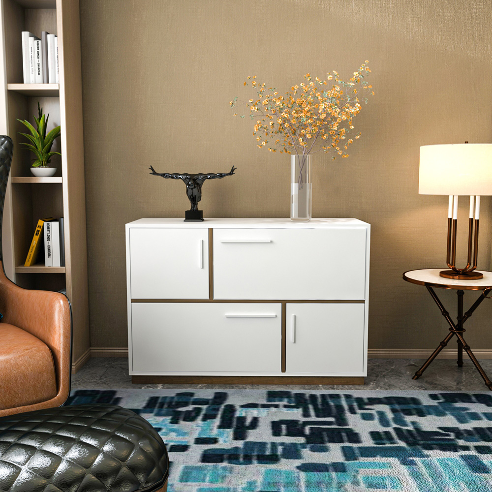 Decorotika Mares 4 Door White and Walnut Sideboard Cabinet Image 6