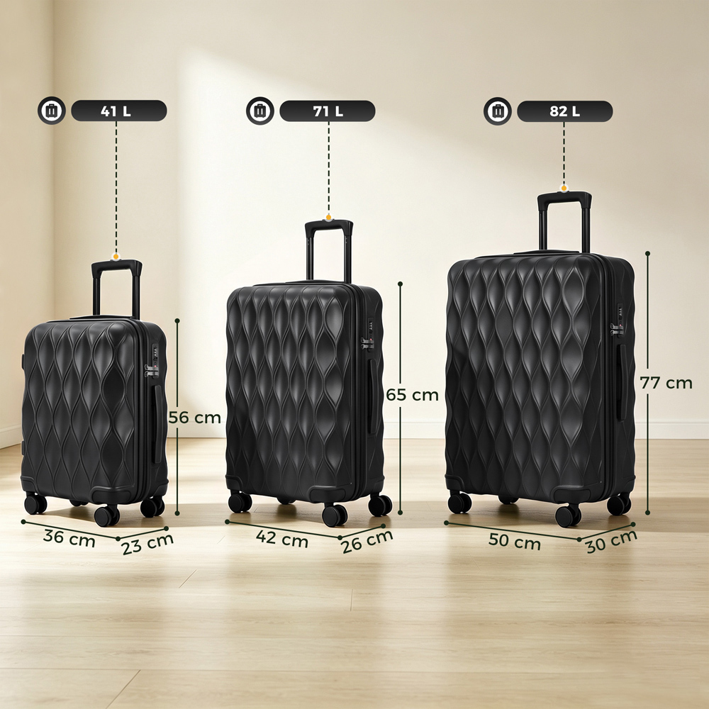 HOMCOM Set of 3 Black Hard Shell Luggage Suitcase with TSA Lock Image 6
