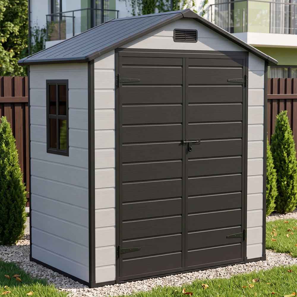 Living and Home 6 x 4ft Plastic Garden Storage Shed with Floor Image 1