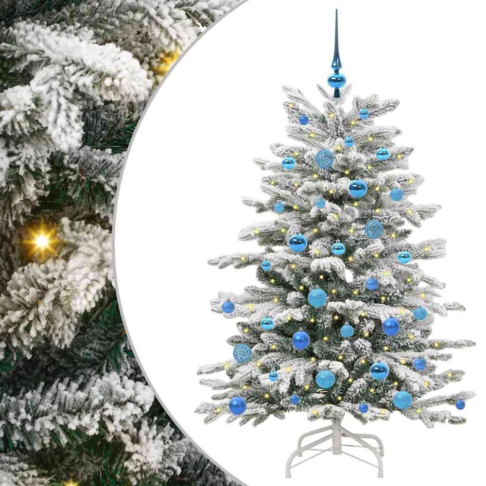 vidaXL Pre-Lit Blue Baubles White Artificial Snow Flocked Christmas Tree 5ft Image 2