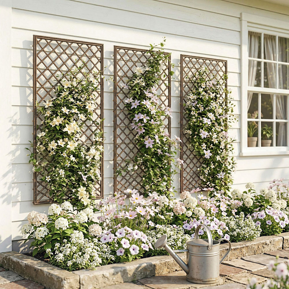 Outsunny 4 x 1ft Natural Wicker Garden Arch Trellis with Flat Top Set of 3 Image 2
