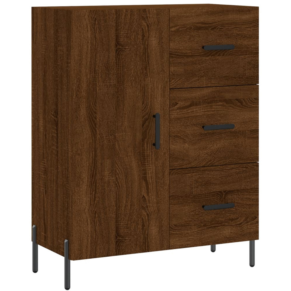 vidaXL Single Door 3 Drawer Brown Oak Sideboard Image 2