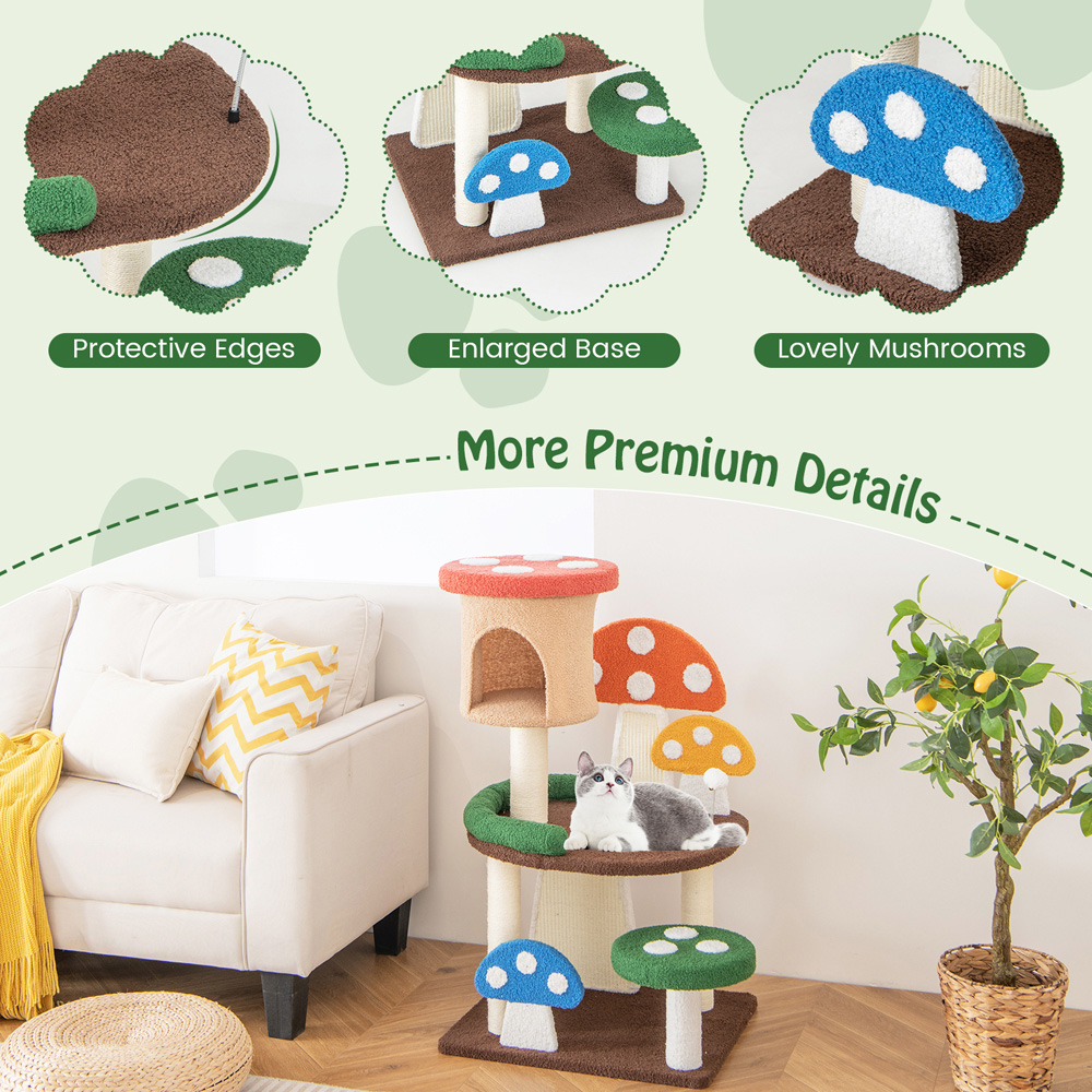 Costway Multicolour Mushroom Cat Tree Tower with Natural Sisal Posts 102cm Image 5