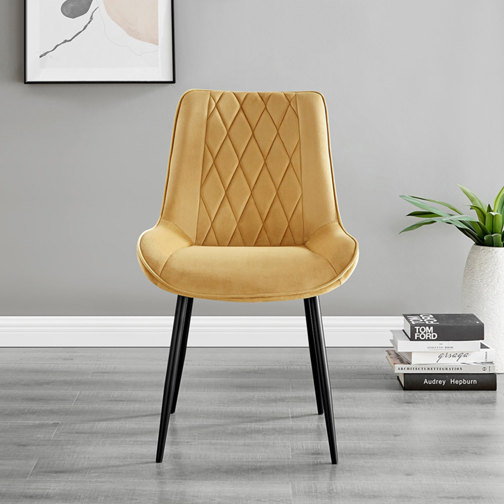 Furniturebox Molini Cesano 6 Seater Dining Set Black Gloss and Mustard Image 3