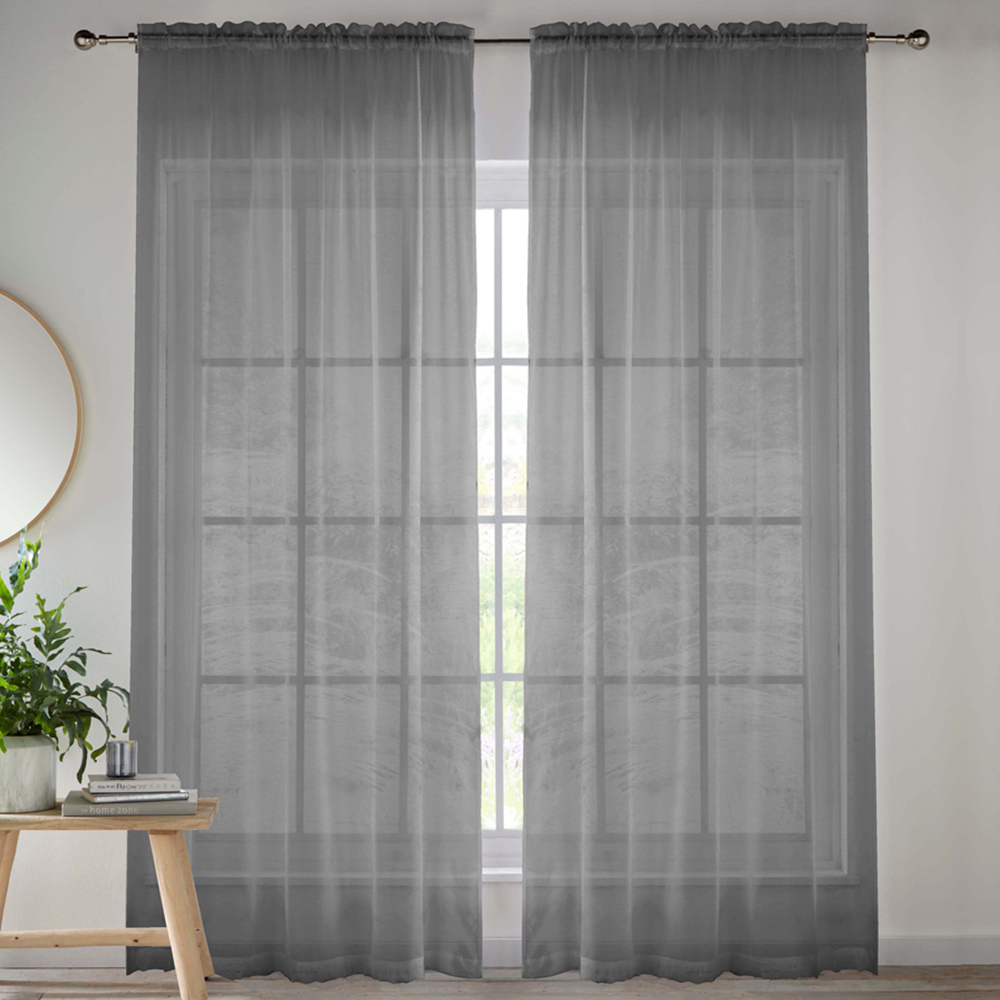 Tyrone Textiles Crystal Grey Plain Sheer Voile Panel Curtain 145 x 183cm Image 1