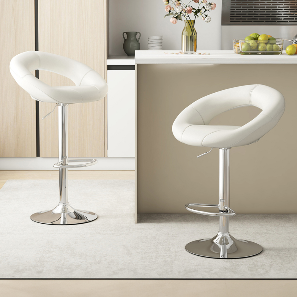 Costway White Height Adjustable Swivel Bar Stool Set of 2 Image 1