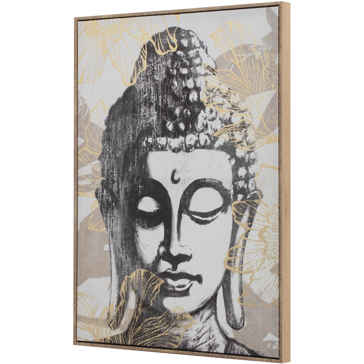 Gold Foiled Buddha Framed Canvas - Black and White Image 4