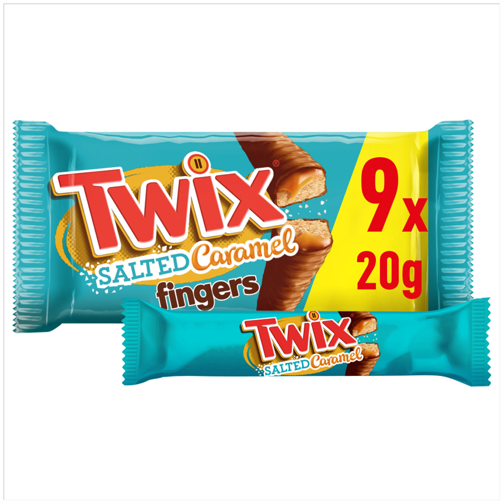 Twix Salted Caramel and Milk Chocolate Fingers Biscuit Snack Bars Multipack 20g 9 Pack Image 2