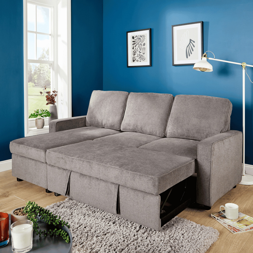 Home Source Kingston Grey Sectional Upholstered Corner Sofa with Pull Out Bed Image 5