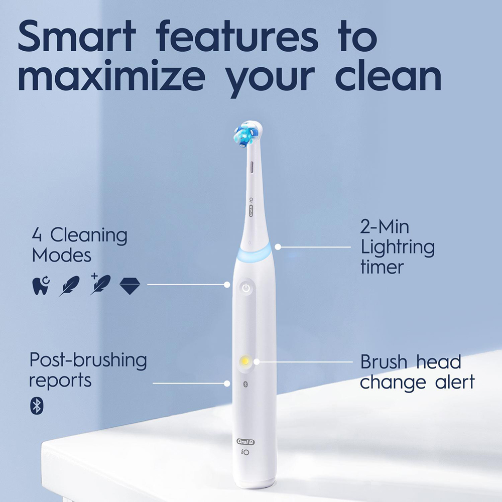 Oral-B iO4 White Electric Toothbrush with 4 Mode and 8 Cross Action Black Refill Head Image 7