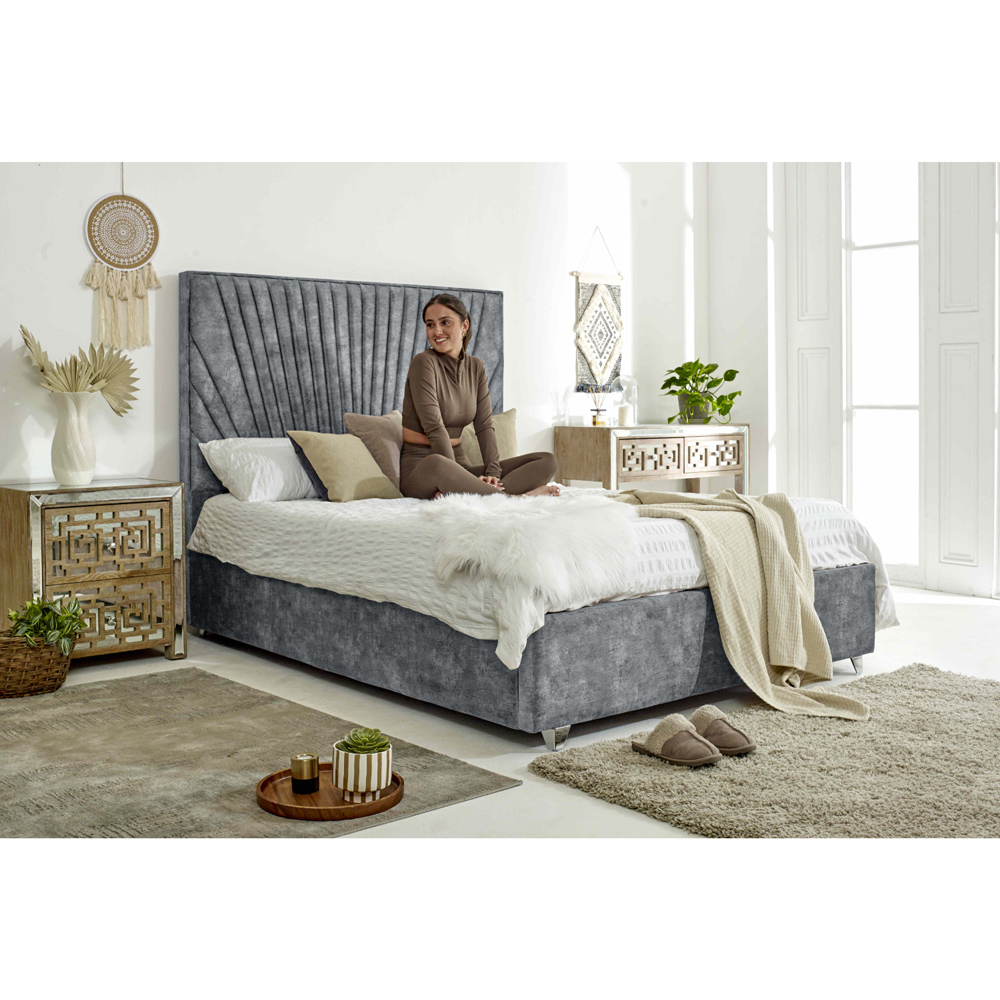 Eleganza Dawn Small Double Silver Marble Fabric Bed Frame with Headboard Image 6