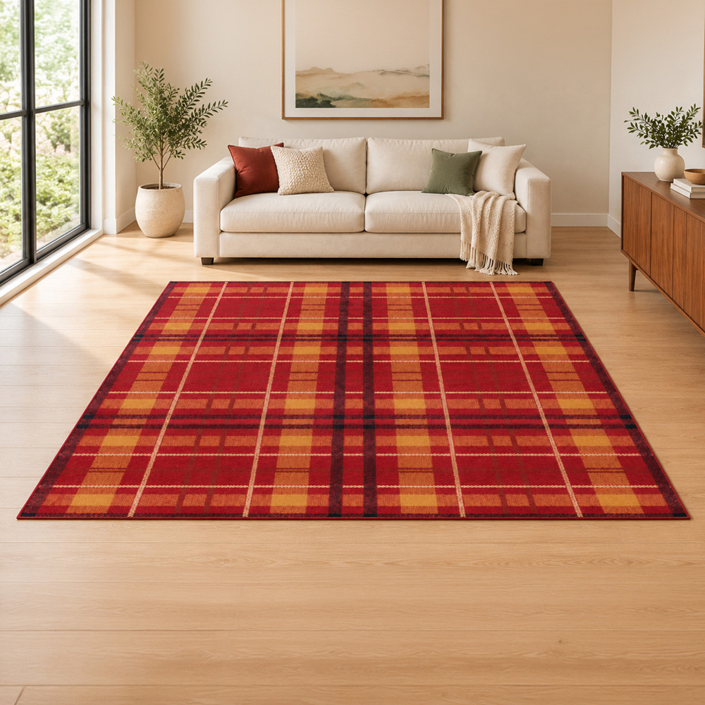 Portland Urco Red Tartan Check Rug 160 x 225cm Image 1
