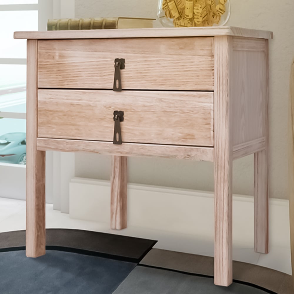 Portofino 2 Drawer Light Wood Bedside Table with Drop Handle Image 1