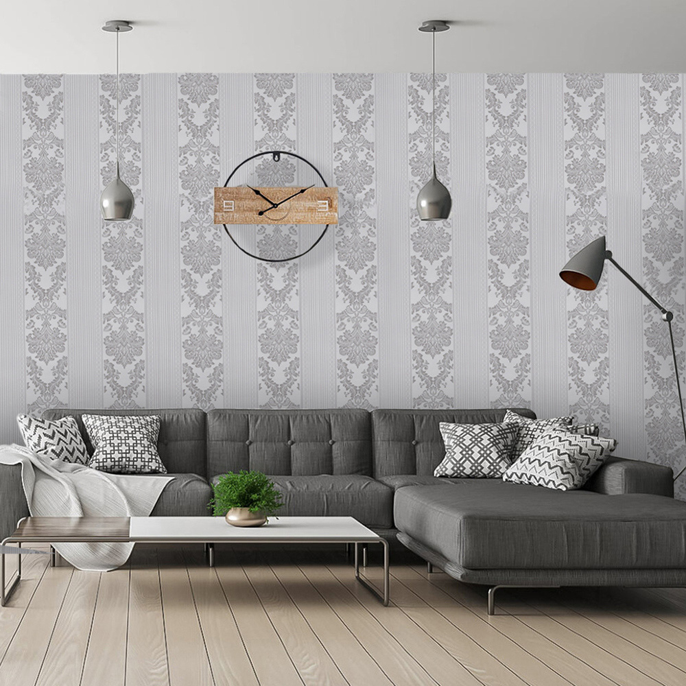 Living and Home Silver Grey Eco Friendly Fabric Wallpaper Image 2