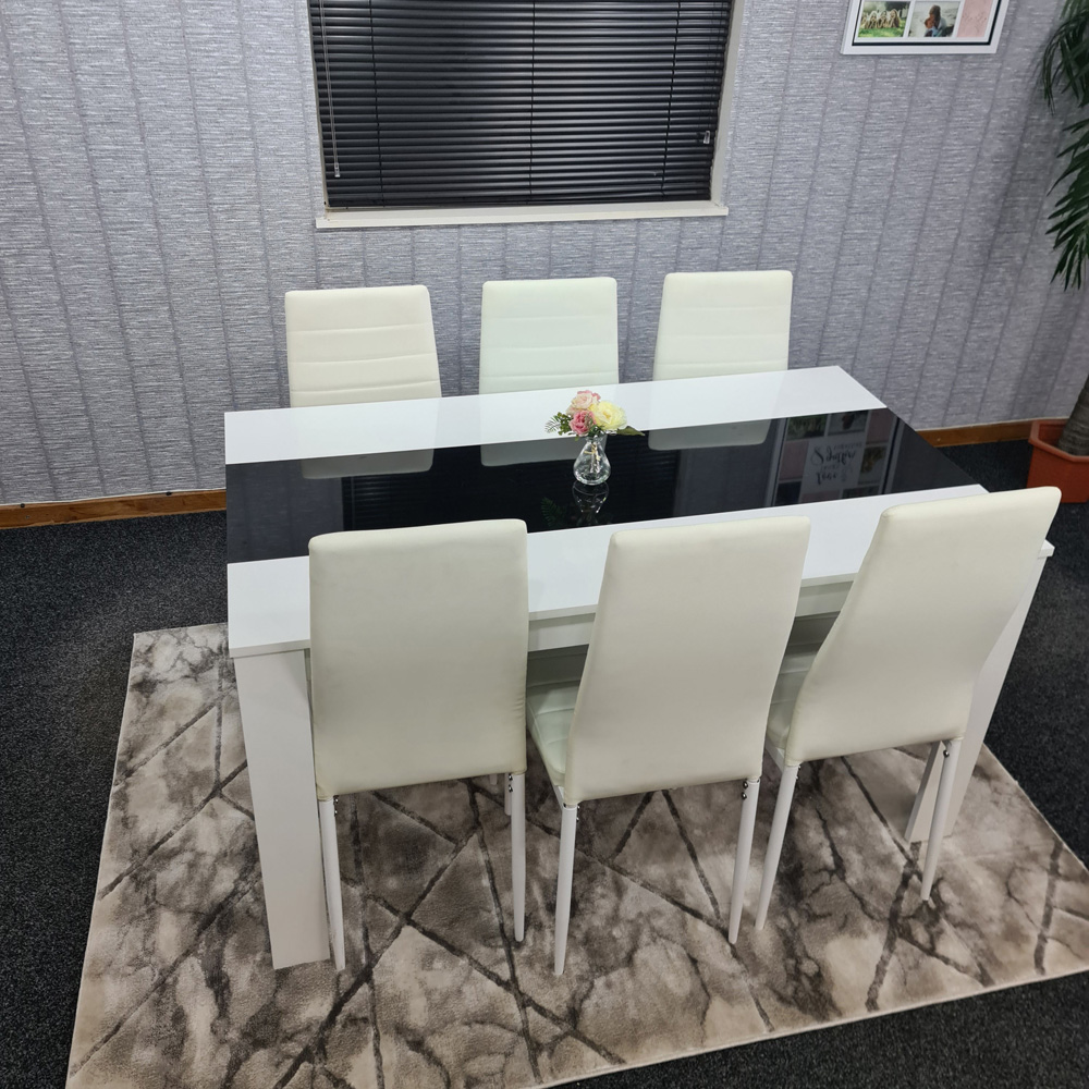 Portland Leather and Wood 6 Seater Dining Set White Image 5