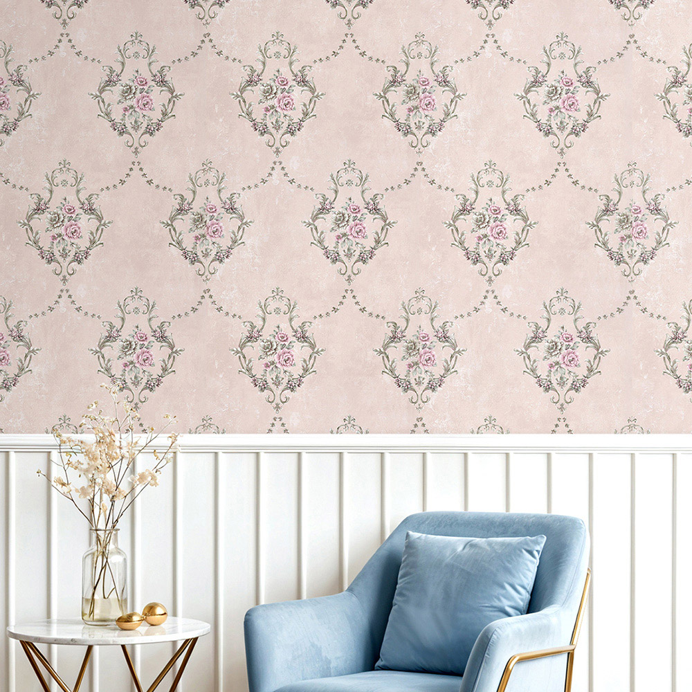 Living and Home Floral Pattern Rectangle 3D Embossed Dusty Rose Non-Pasted Wallpaper Image 7