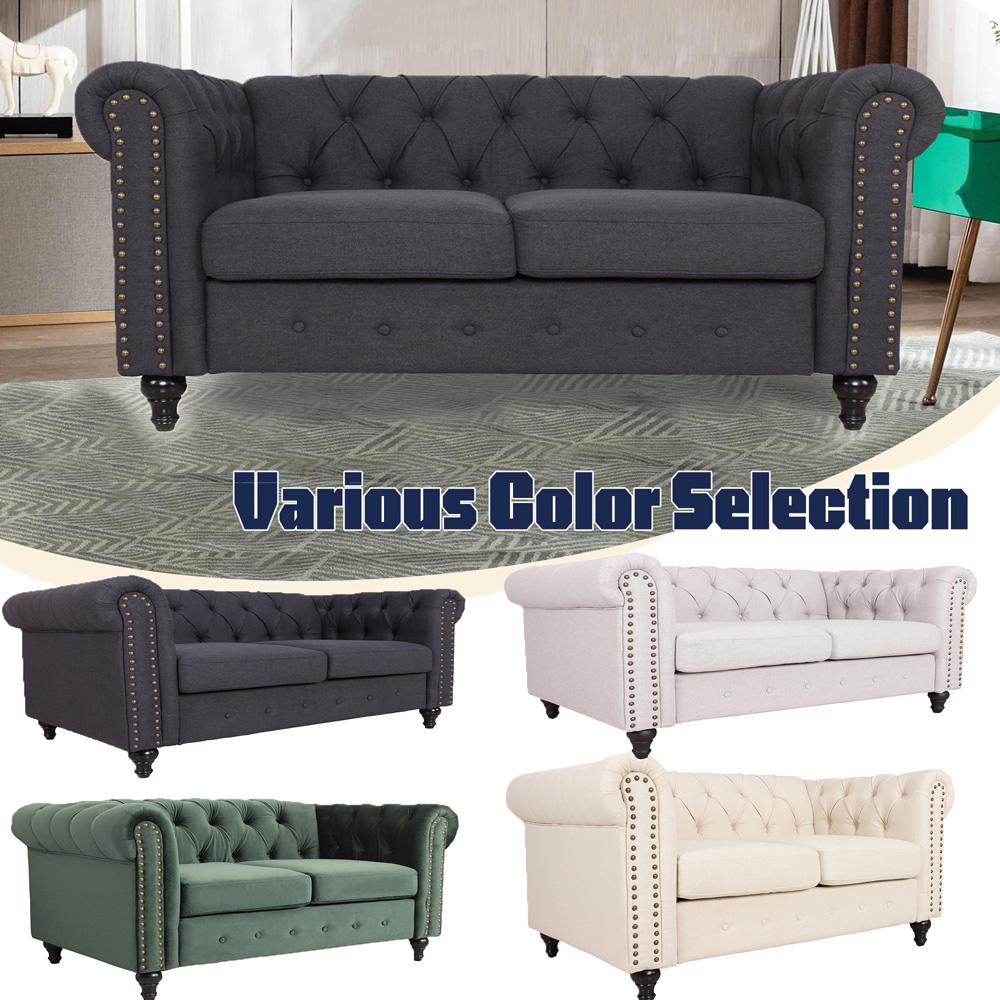 Furniture One 2 Seater Light Grey Nailhead Trim Sofa Image 7