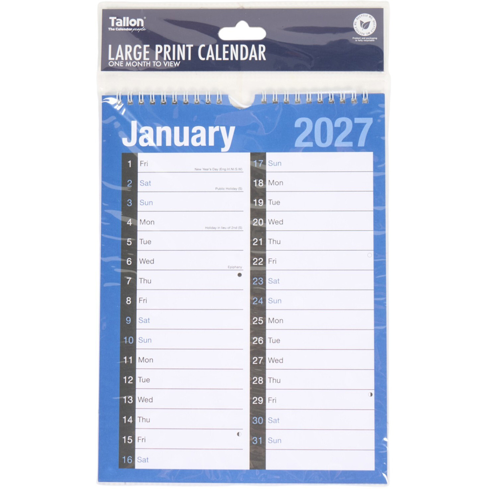 2027 Large Print Calendar Navy Image 2