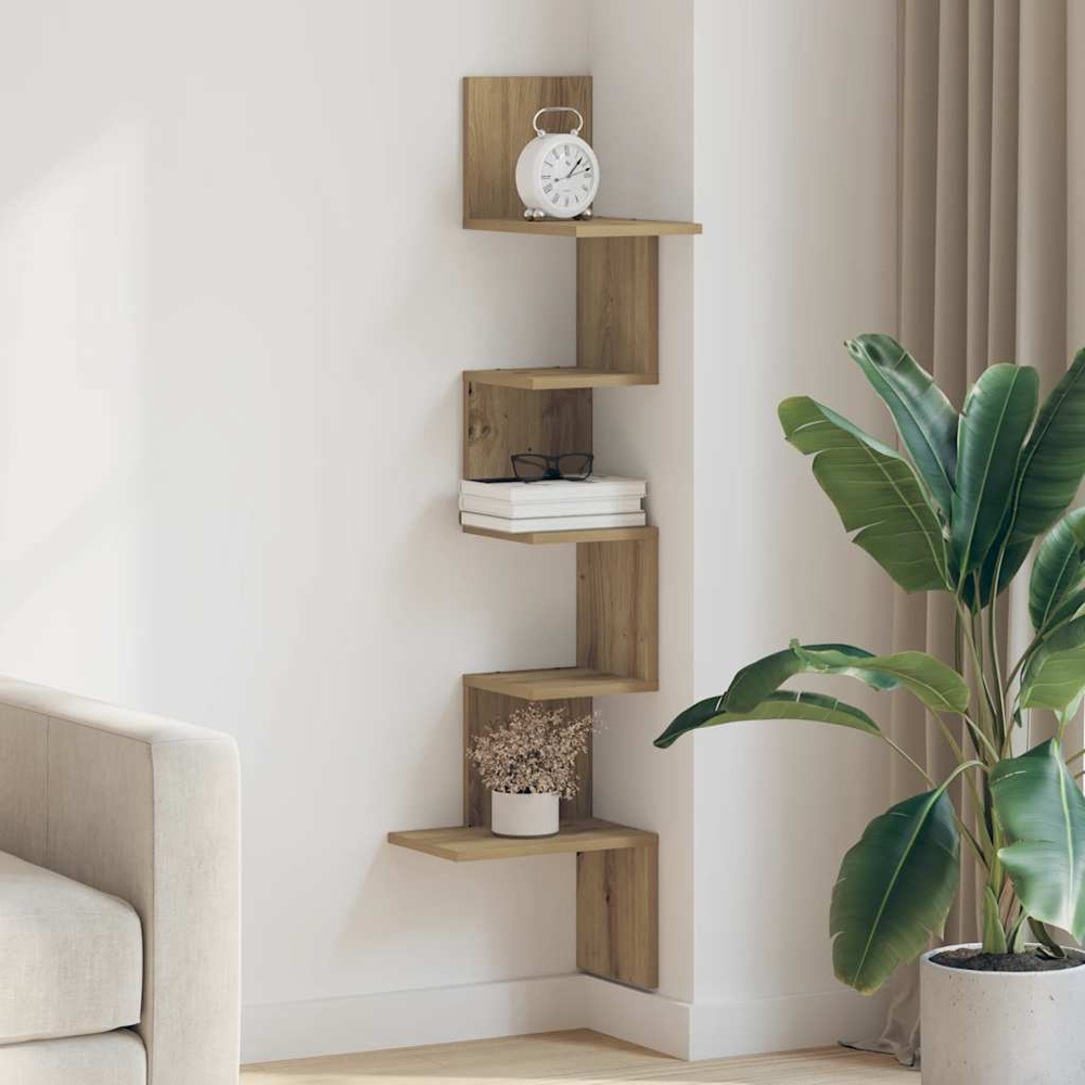 vidaXL 5 Shelf Artisan Oak Wall Corner Shelf Image 2