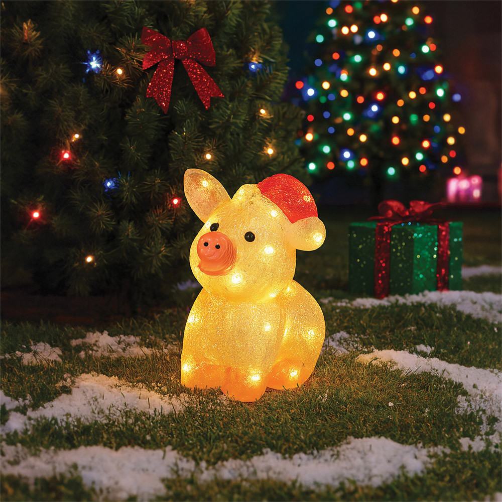 Xmas Haus 30 Warm White LED Acrylic Pig Christmas Decoration 28cm Image 2