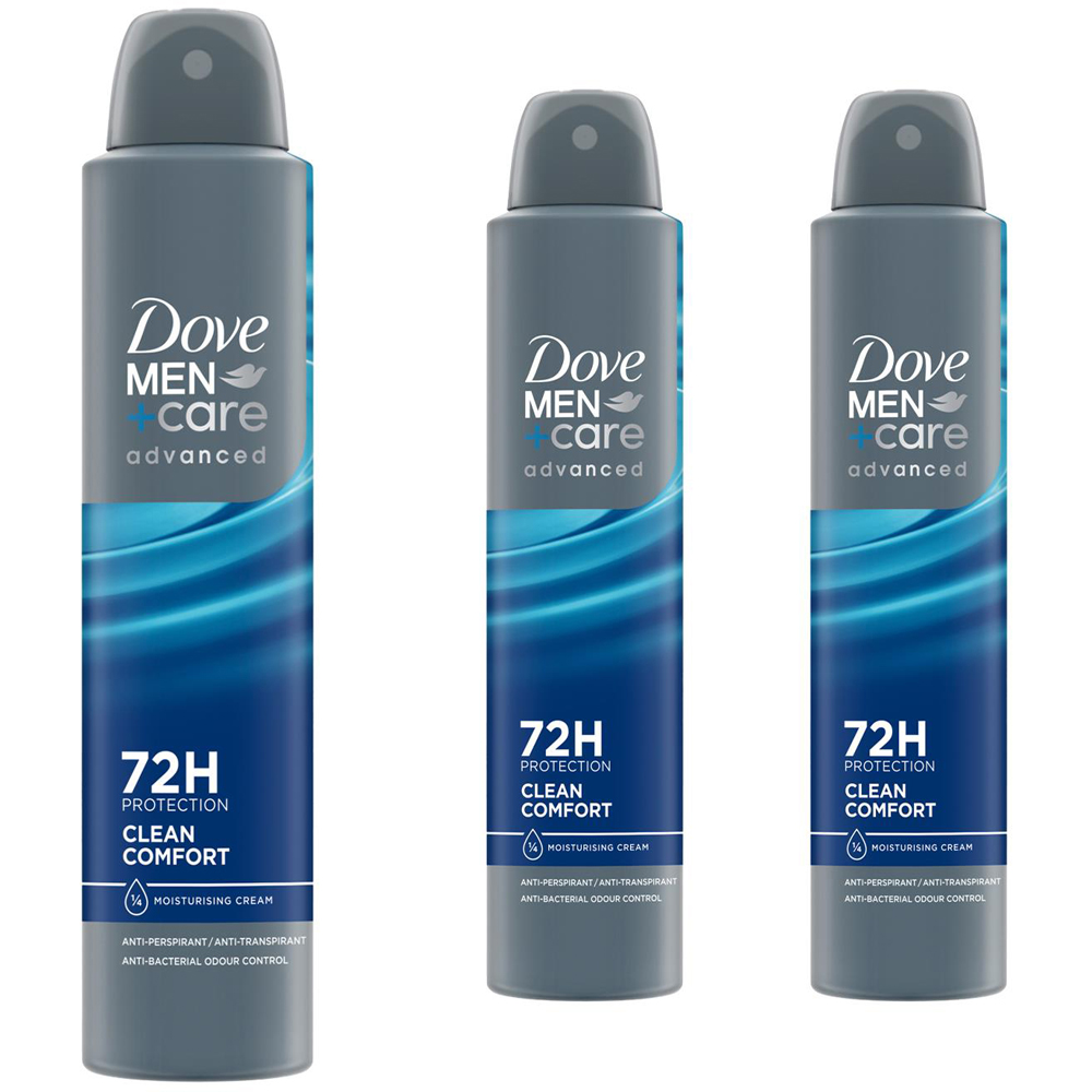 Dove Men+Care Advanced Clean Comfort Anti-Perspirant Deodorant Aerosol 200ml 3 Pack Image 1