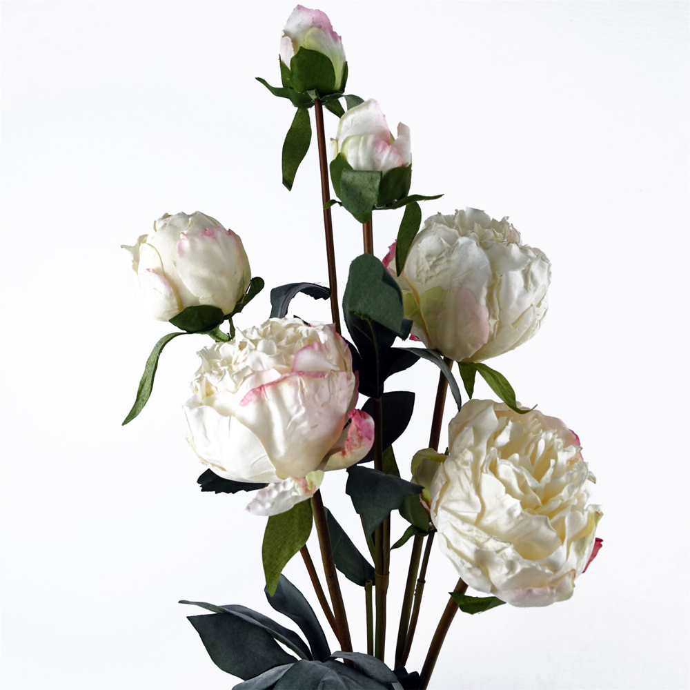 Leaf Cream Peony Single Stem Artificial Flower 55cm 6 Pack Image 3