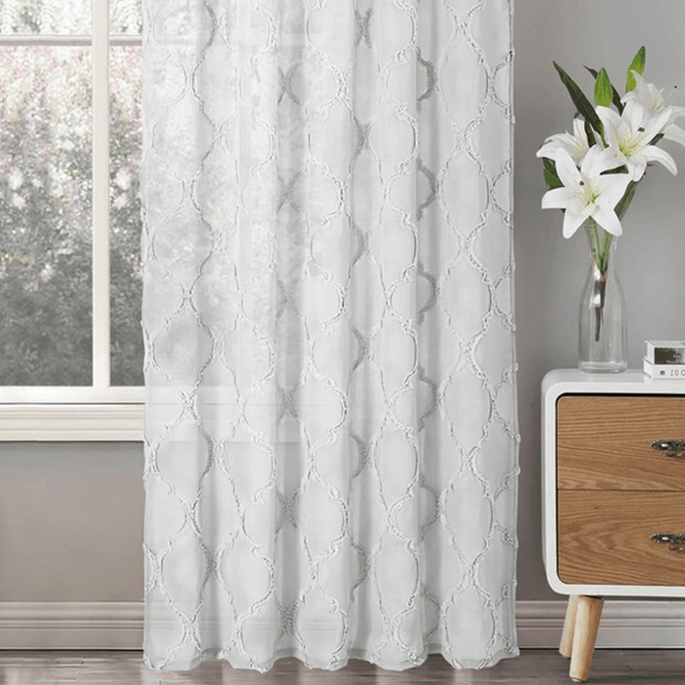 Velosso Tufted White Mariella Sheer Voile Panel Curtain 150 x 122cm Image 3