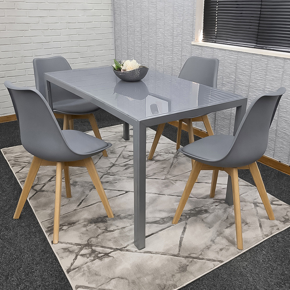Portland Kosy Koala 4 Seater Modern Glass Dining Set Grey Image 1
