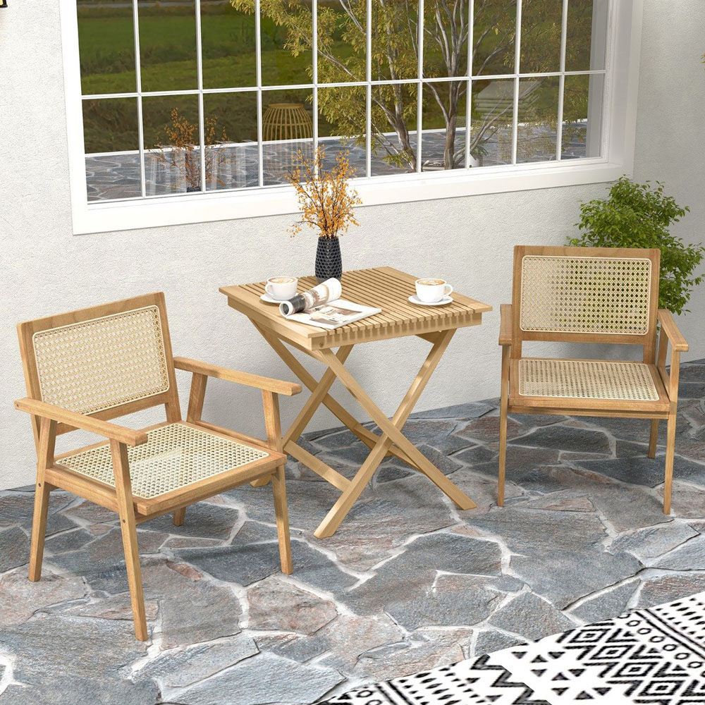 Costway Teak Wood Rattan Dining Chair Image 5