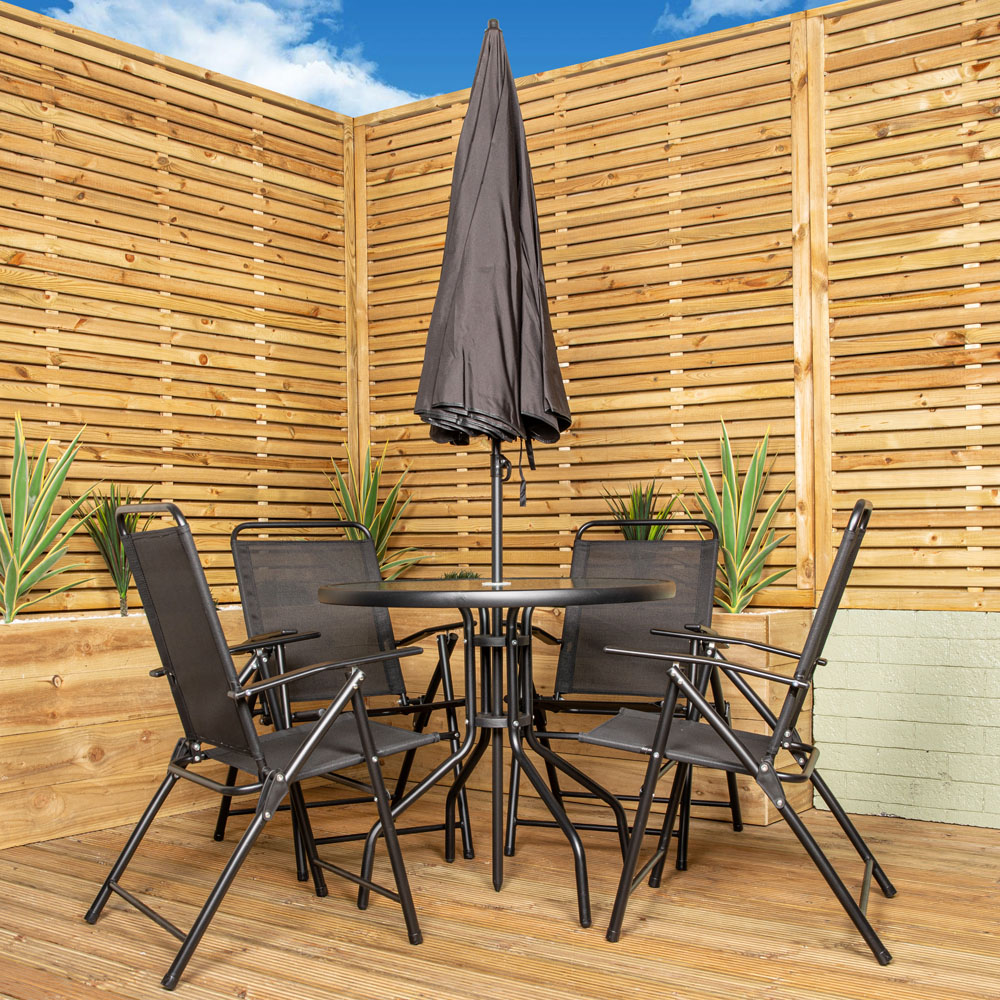 Samuel Alexander 4 Seater Patio Dining Set Black with Parasol Image 1