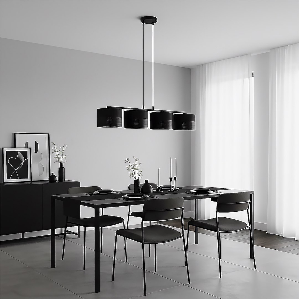 Emibig Karbon 4 Light Cylindrical Shade Black E27 Ceiling Pendant Light Image 4