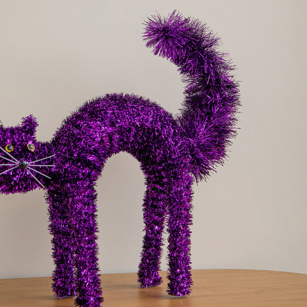 Samuel Alexander Purple Tinsel Standing Scaredy Cat Halloween Decoration 42cm Image 5