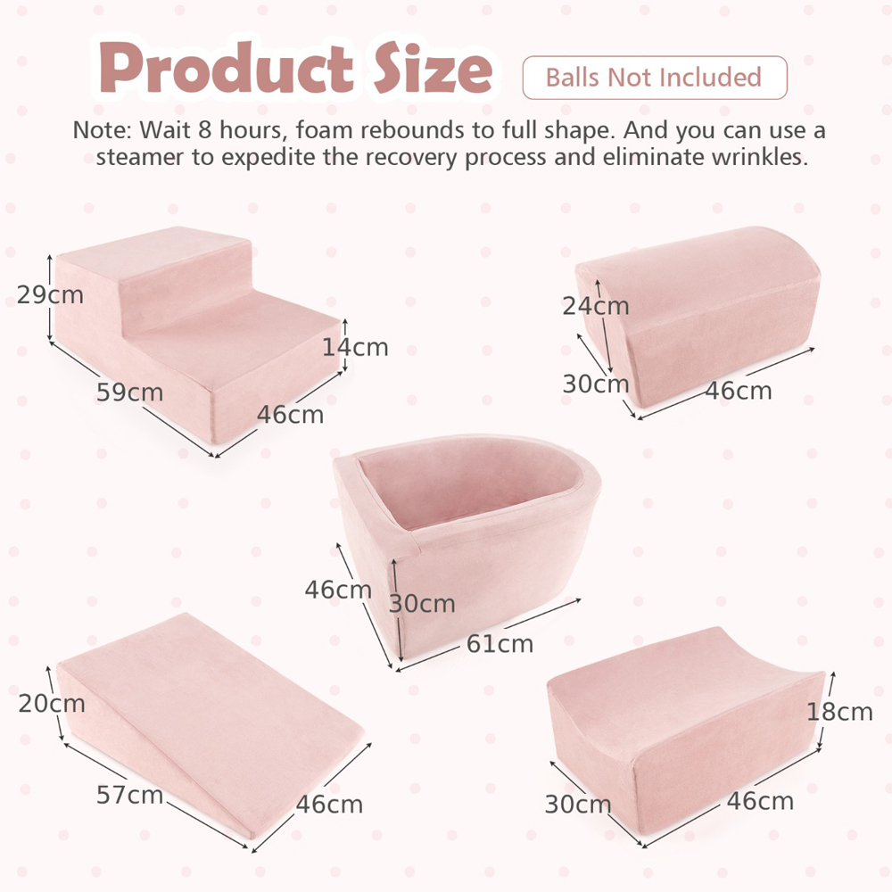 Costway Kids Pink 5 Piece Climb and Crawl Play Set with Ball Pit Image 7