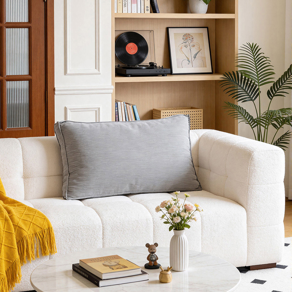 Living and Home Light Grey Soft Corduroy Cushion 53 x 80cm Image 2