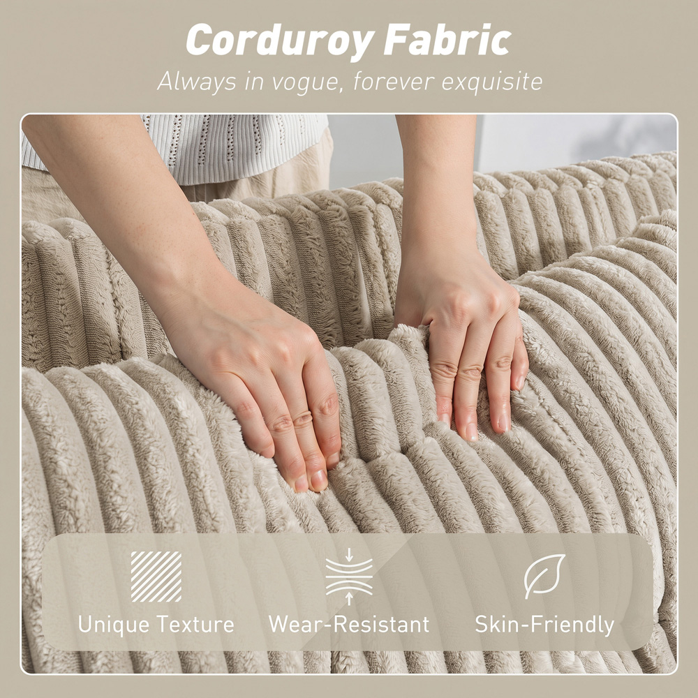 HOMCOM 3-in-1 2 Seater Cream White Corduroy Pull Out Sofa Bed Image 4
