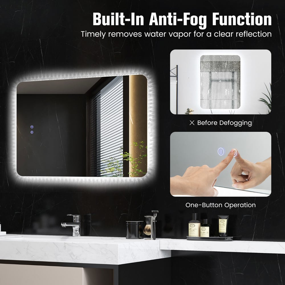 Costway Adjustable LED Wall Mirror with Demister Pad 80 x 60cm Image 7