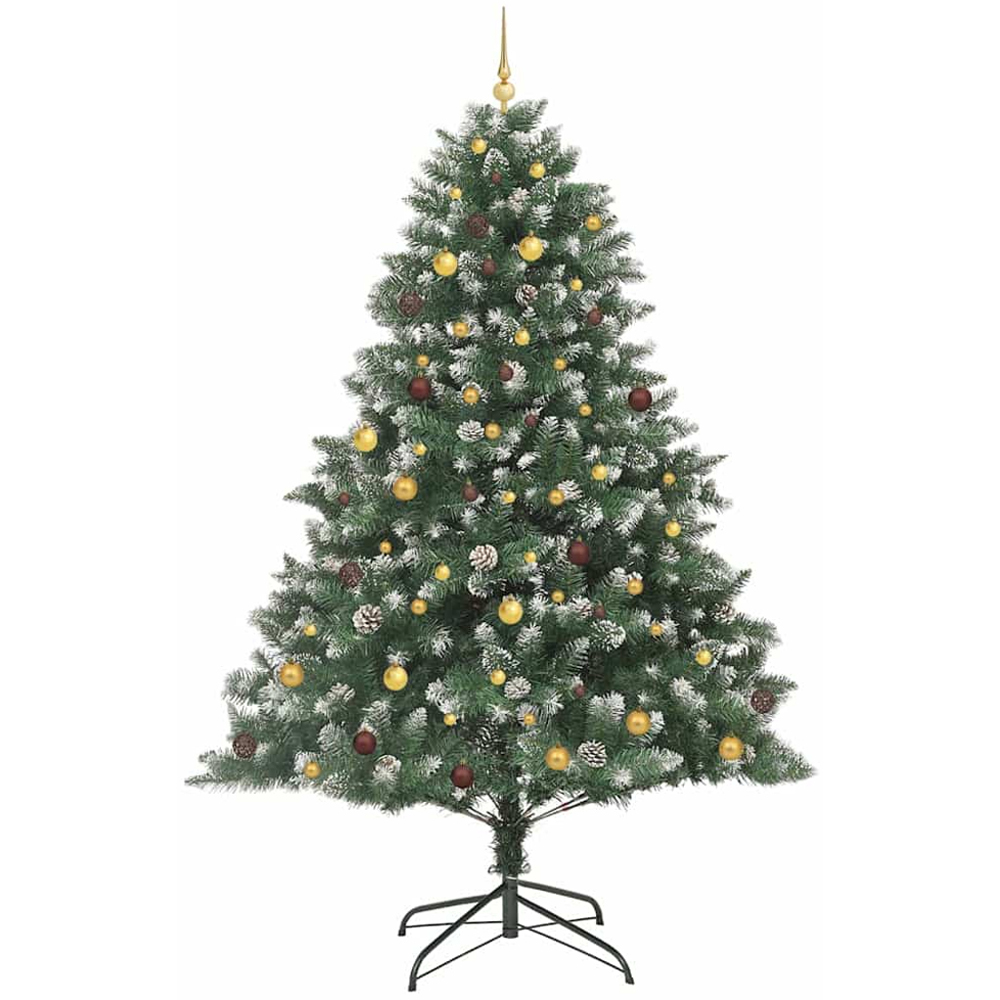 vidaXL Pre-Lit Gold and Bronze Baubles Green Artificial Snow Tipped Christmas Tree 8ft Image 4