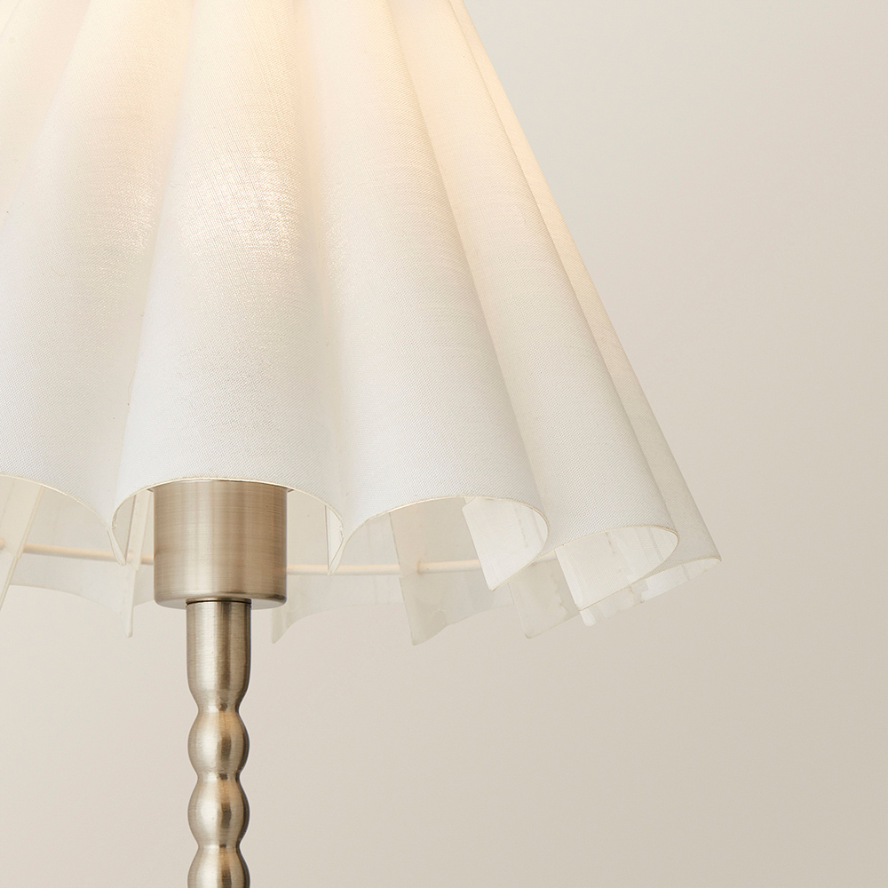 ValueLights Maeve White and Chrome Scallop Pleated Tapered Shade Bobbin Bobble Table Lamp and Bulb Image 3
