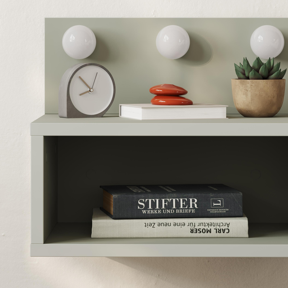 Decortie Treo 2 Shelf Ash Green LED Wall-Mounted Bedside Table Image 3