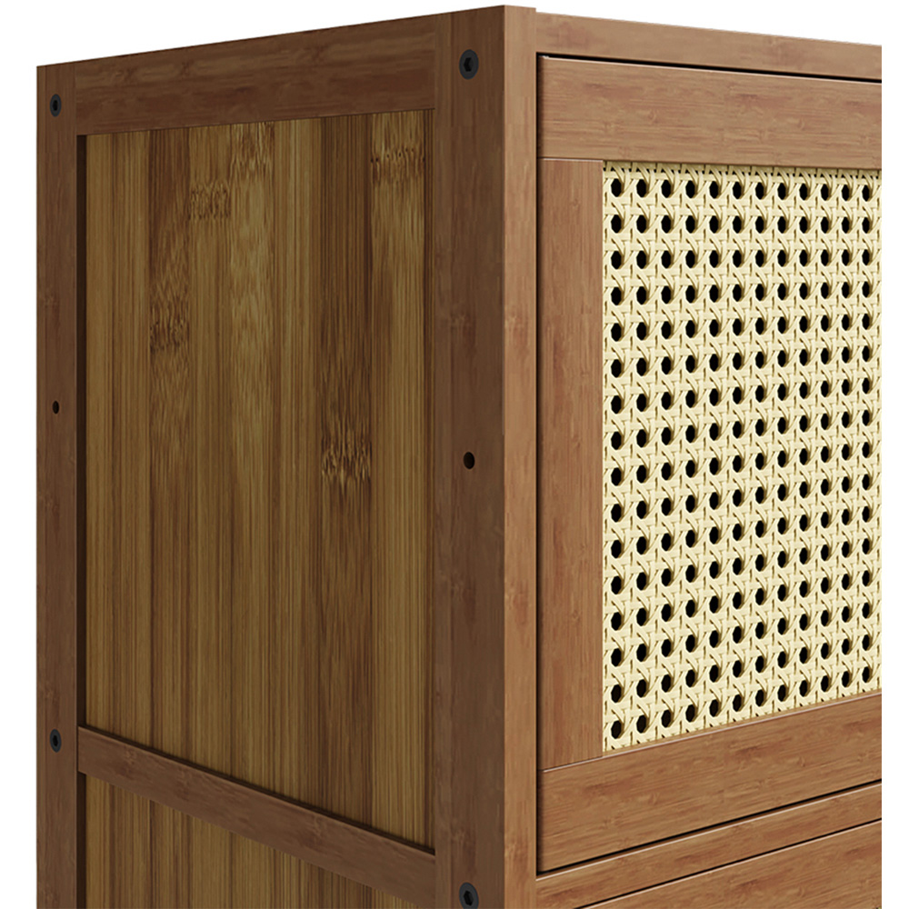 Living and Home 2 Door Natural Wooden Rattan Bedside Table Image 4