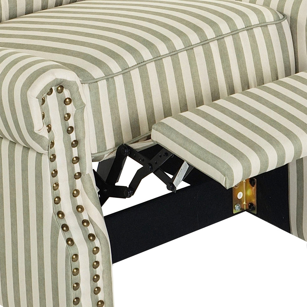 Living and Home Light Green Striped Wingback Recliner Armchair with Adjustable Backrest and Footrest Image 3