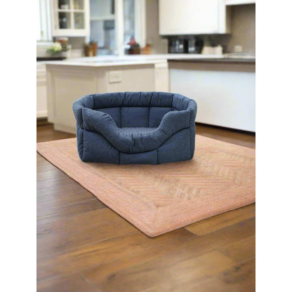 P&L Medium Blue Premium Orkney Tweed Fabric Drop Fronted Softee Rectangle Pet Bed Image 2